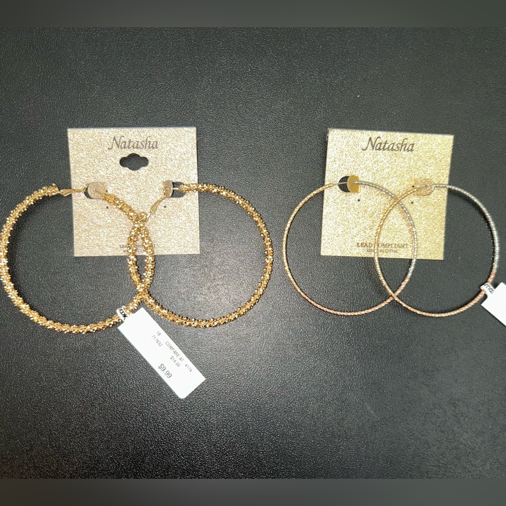 Natasha Hoop Earrings Bundle – 2 Pairs (Gold + Tri-Tone) NWT